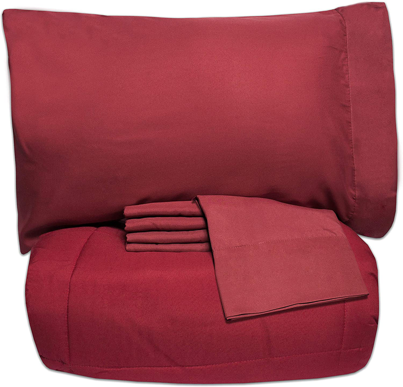 Sweet Home Collection 5 Piece Comforter Set Bag Solid Color All Season Soft Down Alternative Blanket & Luxurious Microfiber Bed Sheets, Twin, Red Home & Garden > Linens & Bedding > Bedding Sweet Home Collection Burgundy Twin 