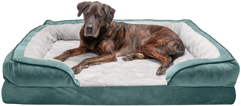 Furhaven Orthopedic, Cooling Gel, and Memory Foam Pet Beds for Small, Medium, and Large Dogs and Cats - Luxe Perfect Comfort Sofa Dog Bed, Performance Linen Sofa Dog Bed, and More Animals & Pet Supplies > Pet Supplies > Dog Supplies > Dog Beds Furhaven Velvet Waves Celadon Green Sofa Bed (Full Support Orthopedic Foam) Jumbo Plus (Pack of 1)