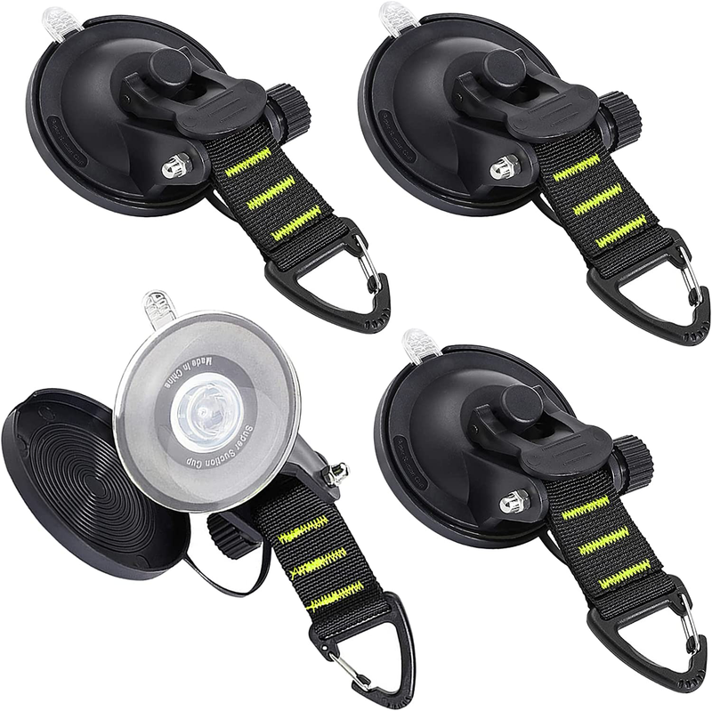 CONBOLA Heavy Duty Suction Cups 4 Pieces with Hooks Upgraded Car Camping Tie down Suction Cup Camping Tarp Accessory with Securing Hook Strong Power for Awning Boat Camping Trap.(4 Pcs) Sporting Goods > Outdoor Recreation > Camping & Hiking > Tent Accessories CONBOLA Fluorescent green line Black-4 Pieces 