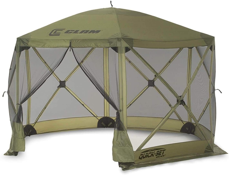 CLAM Quick-Set Escape 11.5 x 11.5 Foot Portable Pop-Up Outdoor Camping Gazebo Screen Tent 6 Sided Canopy Shelter with Ground Stakes & Carry Bag, Green Home & Garden > Lawn & Garden > Outdoor Living > Outdoor Structures > Canopies & Gazebos CLAM Green Large 