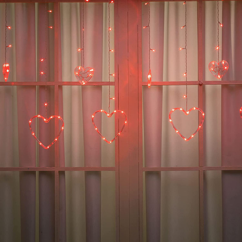 Efunly Valentines Day Decor Lights,138 LED 12-Heart-Shaped String Lights Waterproof,8 Modes Connetable 29V Plug in Curtain Lights for Kids Bedroom Wedding Party Valentines Day Decoration(Red) Home & Garden > Decor > Seasonal & Holiday Decorations Efunly   