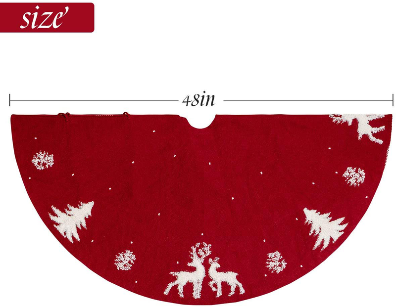 Huanchenda Christmas Tree Skirt 48 Inches Knitted Tree Skirt Elk Christmas Red Tree Dress Tree Mat for Holiday Decoration New Year Party (Red) Home & Garden > Decor > Seasonal & Holiday Decorations > Christmas Tree Skirts Huanchenda   