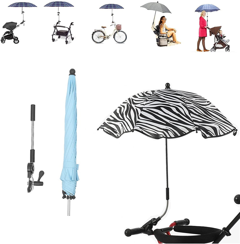 Portable Folding Sun Umbrella, Beach Umbrella with Universal Clamp, SPF 50+ Adjustable Golf Umbrella for Strollers, Beach Chairs, Wheelchairs Home & Garden > Lawn & Garden > Outdoor Living > Outdoor Umbrella & Sunshade Accessories Upwsma Zebra pattern  
