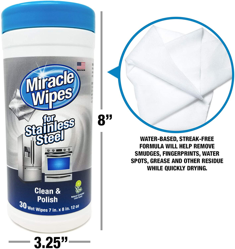 MiracleWipes, Stainless Steel Wipes, Cleaner Wipes for Kitchen and Home Appliances, Including Oven, Refrigerator, Dishwasher, Microwave, Sink, Hood, and Grill, Removes Fingerprints and Smudges, Includes Microfiber Cloth - 30 Count Home & Garden > Household Supplies > Household Cleaning Supplies MiracleWipes   