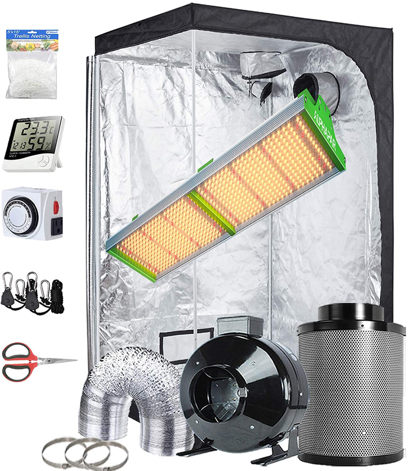 Topogrow Hydroponic Growing Tents Kit Complete Alphapar AQ300 LED Grow Light Lamp Full-Spectrum, 32"X32"X63"Indoor Grow Tent, 4" Ventilation Kit with Accessories for Plant Growing Sporting Goods > Outdoor Recreation > Camping & Hiking > Tent Accessories TopoGrow APQ600L 48"X48"X80"Kit 
