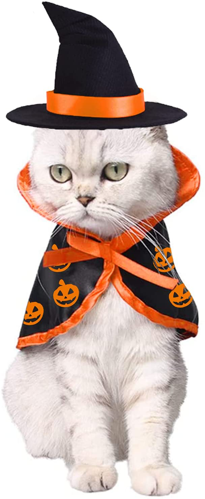 Halloween Cat Pet Wizard Costume Cats Small Dogs Clothes Outfit Witch Cape with Hats Pets Costume Apparel for Kitten Puppy for Birthday Cosplay Halloween Eve Party