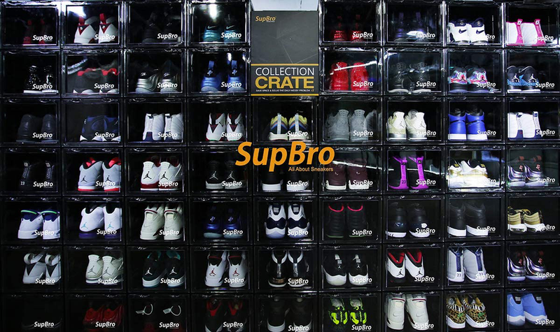 Supbro Collection Crate - Easy Access Storage Shoes Box -Plastic Foldable Stackable Sneaker Display Storage with Clear Front Door Organizer-8 Pack (Black) Furniture > Cabinets & Storage > Armoires & Wardrobes SupBro   