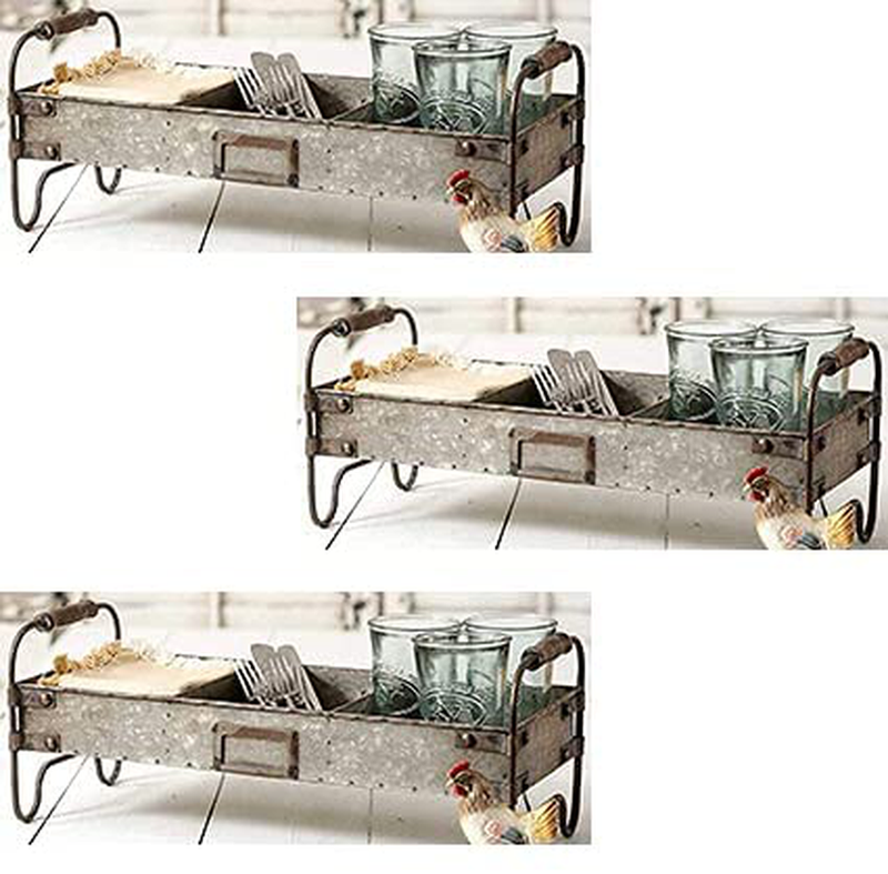 Colonial Tin Works Galvanized Steel Industrial Divided Tray with Stand,grey Home & Garden > Decor > Decorative Trays CTW Home Collection Three Pack  
