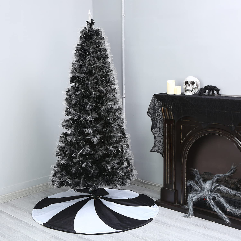 Sattiyrch Halloween Tree Skirt, Holiday Decoration for Christmas Tree (Black and White, 48in)
