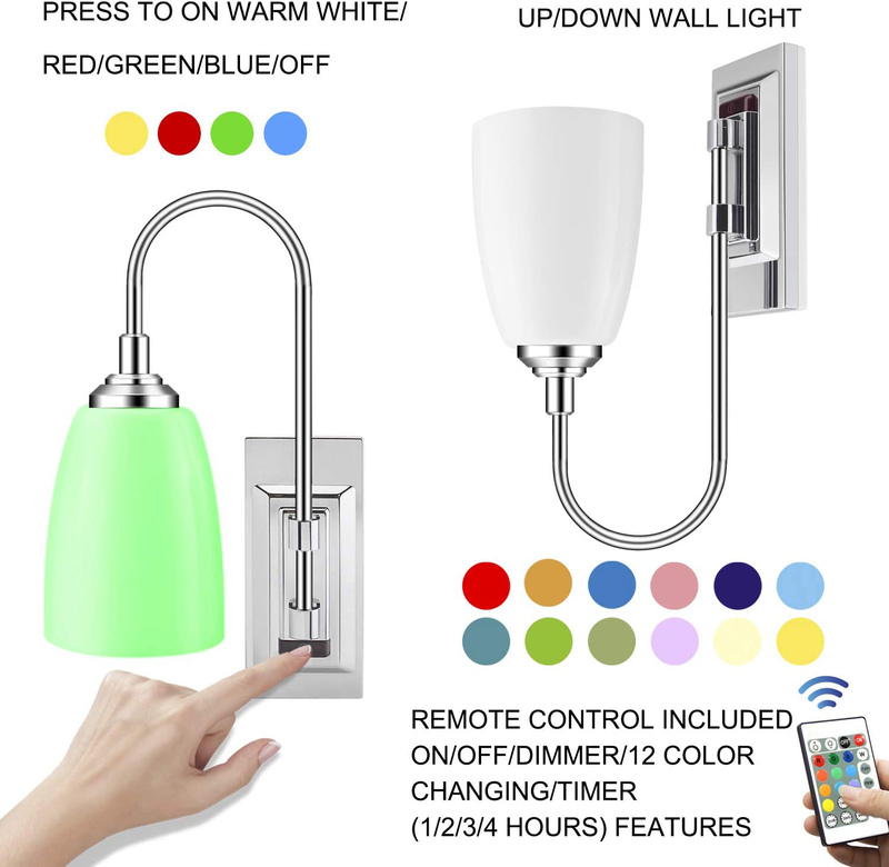HONWELL Wall Lamp Battery Operated LED Wall Sconces Indoor Wireless 2 Pack 2 Remote Controlled Multi Color Wall Sconce Light Fixture for Room Lighting, Stick Lights for Kitchen Hallway Bathroom Home & Garden > Lighting > Lighting Fixtures > Wall Light Fixtures KOL DEALS   