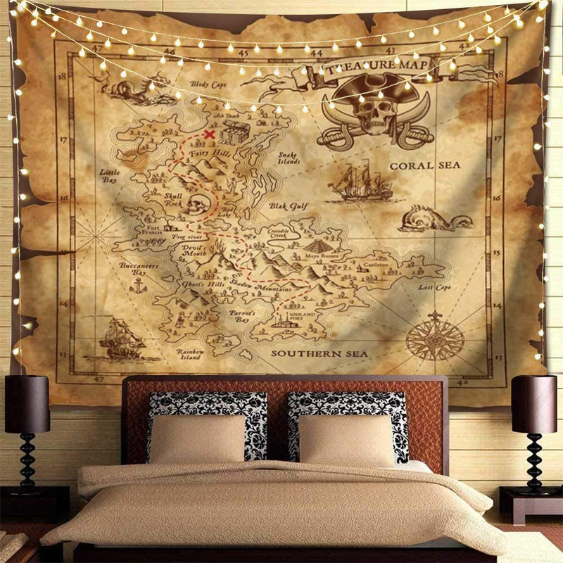 QCWN Pirate Map Tapestry, Treasure Map Tapestry, Island Treasure Map Nautical Wall Tapestry,Tapestry for Men,Halloween Map Tapestry Room Decor for Men,Pirate Decor,Birthday Party. Home & Garden > Decor > Artwork > Decorative Tapestries QCWN   