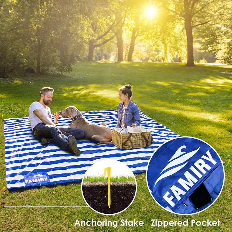 Famiry Sand Free Beach Blanket, Extra Large 10 x 9 Feet Size, Durable & Compact Beach Outdoor Mat, Includes 6 Stakes, 4 Sand Pockets & Zippered Pocket Home & Garden > Lawn & Garden > Outdoor Living > Outdoor Blankets > Picnic Blankets Famiry   