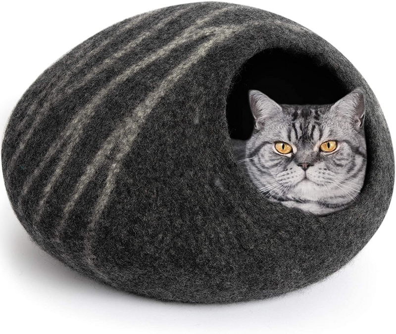 MEOWFIA Premium Felt Cat Bed Cave (Medium) - Handmade 100% Merino Wool Bed for Cats and Kittens Animals & Pet Supplies > Pet Supplies > Cat Supplies > Cat Beds MEOWFIA Dark Grey  