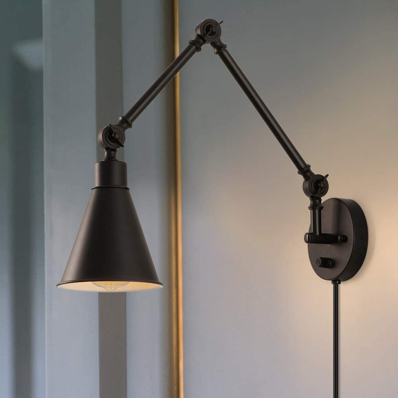 Swing Arm Wall Lamp for Bedroom, Set of 2 Plug in Wall Light Fixture with Dimmable Switch, Industrial Metal Black Wall Reading Sconce for Living Room Farmhouse Hallway Home & Garden > Lighting > Lighting Fixtures > Wall Light Fixtures KOL DEALS   