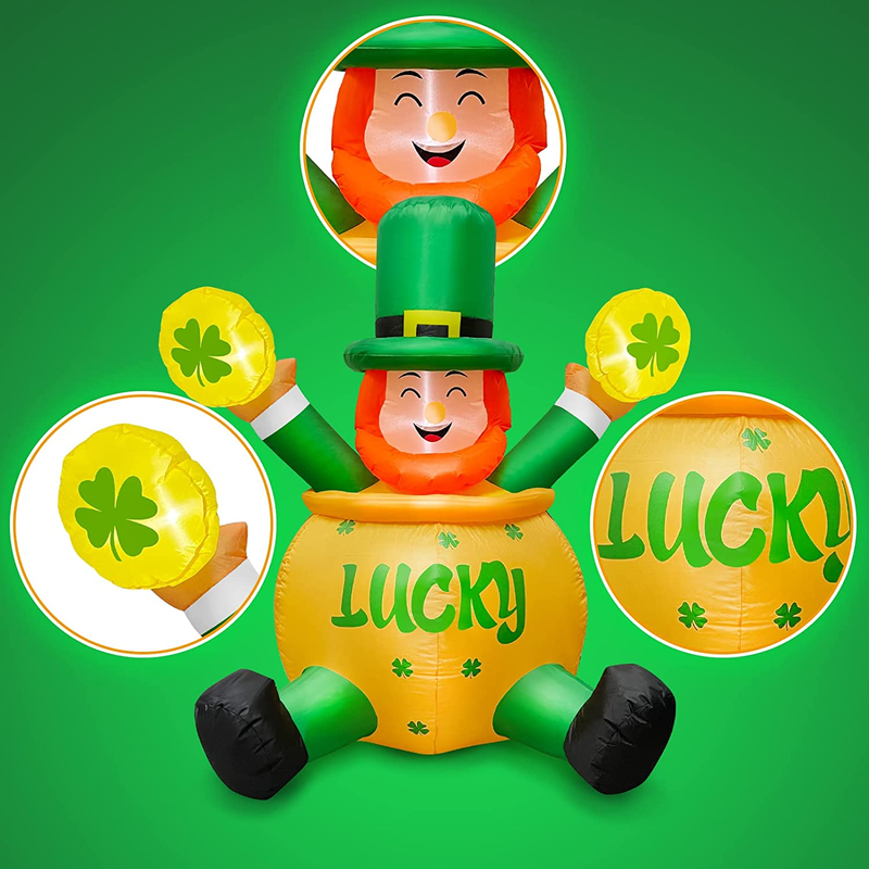 ELECLAND 4.9FT St. Patrick'S Day Inflatable Leprechaun with Lucky Shamrock Irish Leprechaun Indoor Outdoor Lawn Yard St. Patrick'S Day Decorations