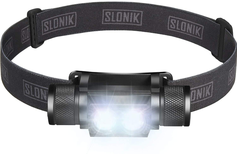 SLONIK 1000 Lumen Rechargeable CREE LED Headlamp W/ 2200 Mah Battery - Lightweight, Durable, Waterproof and Dustproof Headlight - Xtreme Bright 600 Ft Beam - Camping and Hiking Gear