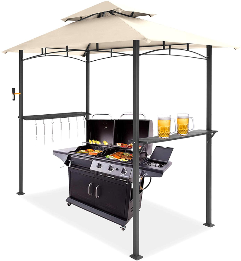 MEWAY 8x5 Grill Gazebo Double Tiered Outdoor BBQ Canopy Tent, Brown