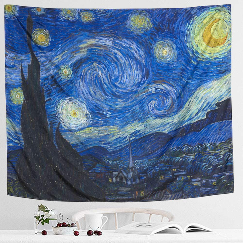 IcosaMro Starry Night Tapestry Wall Hanging, Van Gogh Art Wall Tapestries [60x82.7''][Double-Folded Hems]- Star Blanket Tablecloth for Bedroom, Dorm, College, Living Room, Blue Home & Garden > Decor > Artwork > Decorative Tapestries IcosaMro 51Hx60L  