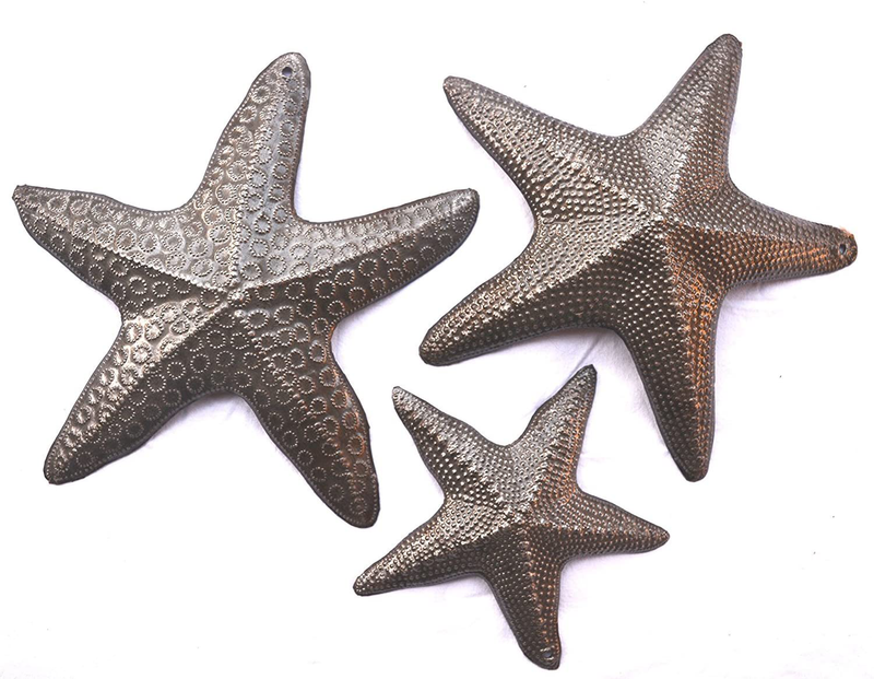 Starfish, Set of 3, Sea Life Nautical Home Decor, Recycled Wall Art 8x8 and 5x5 Inches, Haitian, Decorative, Plaque Home & Garden > Decor > Artwork > Sculptures & Statues It's Cactus Default Title  