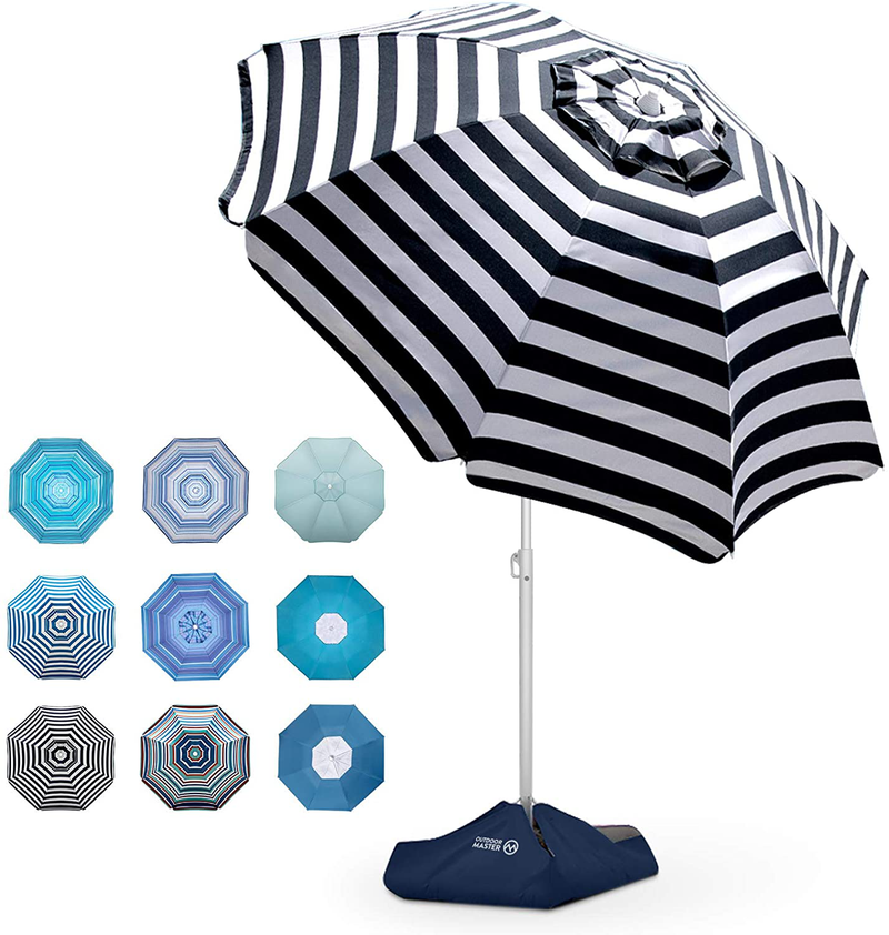 OutdoorMaster Beach Umbrella with Sand Bag - 6.5ft Beach Umbrella with Sand Anchor, UPF 50+ PU Coating with Carry Bag for Patio and Outdoor - Navy Striped Home & Garden > Lawn & Garden > Outdoor Living > Outdoor Umbrella & Sunshade Accessories OutdoorMaster Navy Striped  