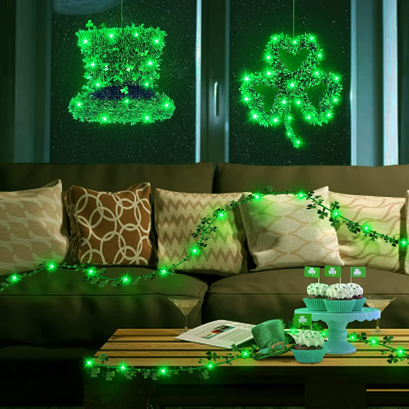 St.Patrick'S Day Decorations Lights Prelit 3Pack Tinsel Shamrocks St.Patrick'S Day Wreath String Lights 20 Led Battery Operated Leprechaun Hat Wire Garland Irish St.Patrick Decor Indoor Home Outdoor Arts & Entertainment > Party & Celebration > Party Supplies TURNMEON   