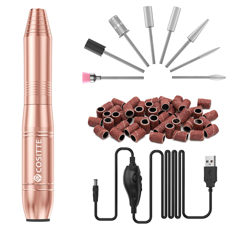 COSITTE Electric Nail Drill, USB Electric Nail Drill Machine for Acrylic Nails, Portable Electrical Nail File Polishing Tool Manicure Pedicure Efile Nail Supplies for Home and Salon Use, Pink  COSITTE Gold  