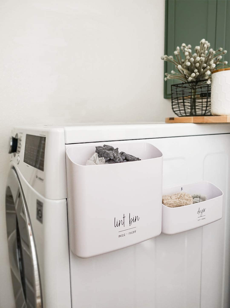 Magnetic Lint Bin for Laundry Room Organization and Storage (2 Piece Set), Waste Holder and Storage Decor, Saves Space with Magnet Mount onto Dryer or Wall Mount Options (Off-White) Home & Garden > Decor > Seasonal & Holiday Decorations August and Wae   