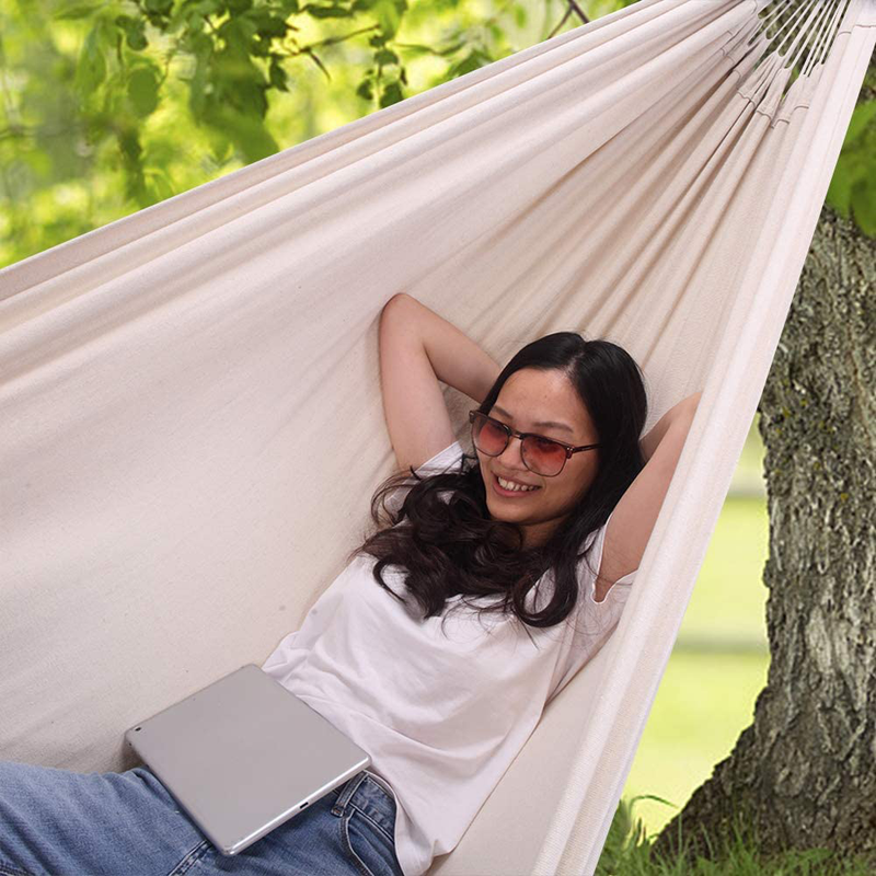OnCloud Extra Long and Wide Double Hammock for Travel Camping Backyard, Porch, Outdoor or Indoor Use, Carrying Pouch Included (Beige) Home & Garden > Lawn & Garden > Outdoor Living > Hammocks ONCLOUD   