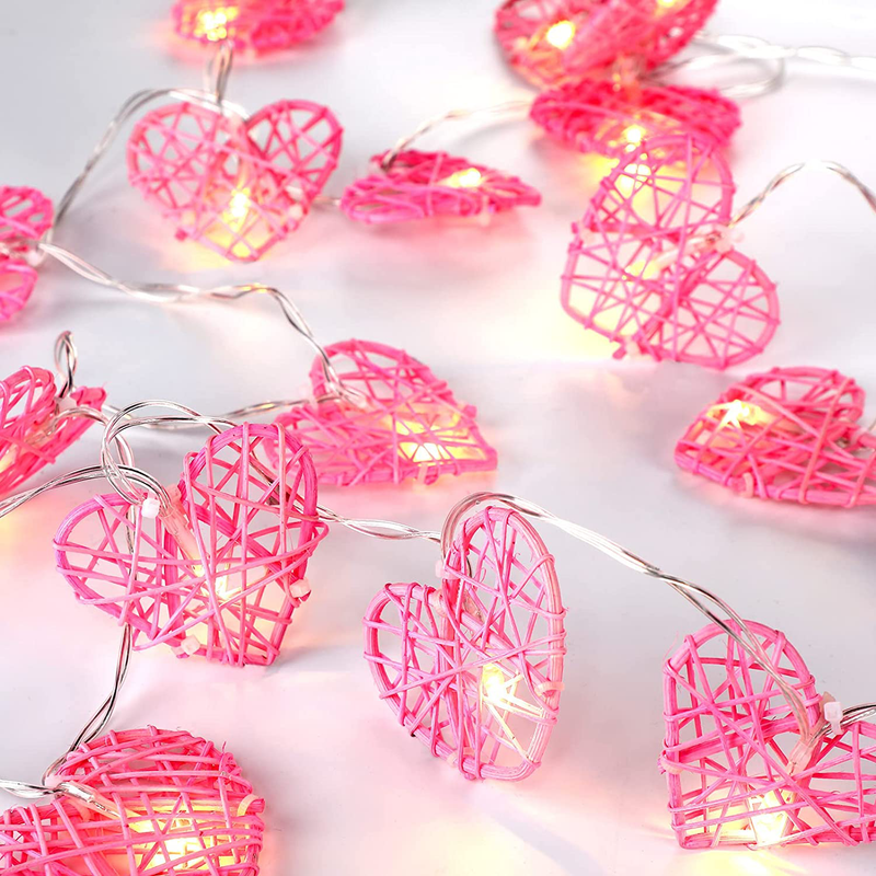 Mudder Valentines Day Pink Heart Shaped String Lights 9.8 Feet 20 LED Rattan Lighted Battery Operated Heart Fairy Light Decoration for Valentine'S Day Garden Home Home & Garden > Decor > Seasonal & Holiday Decorations Mudder   