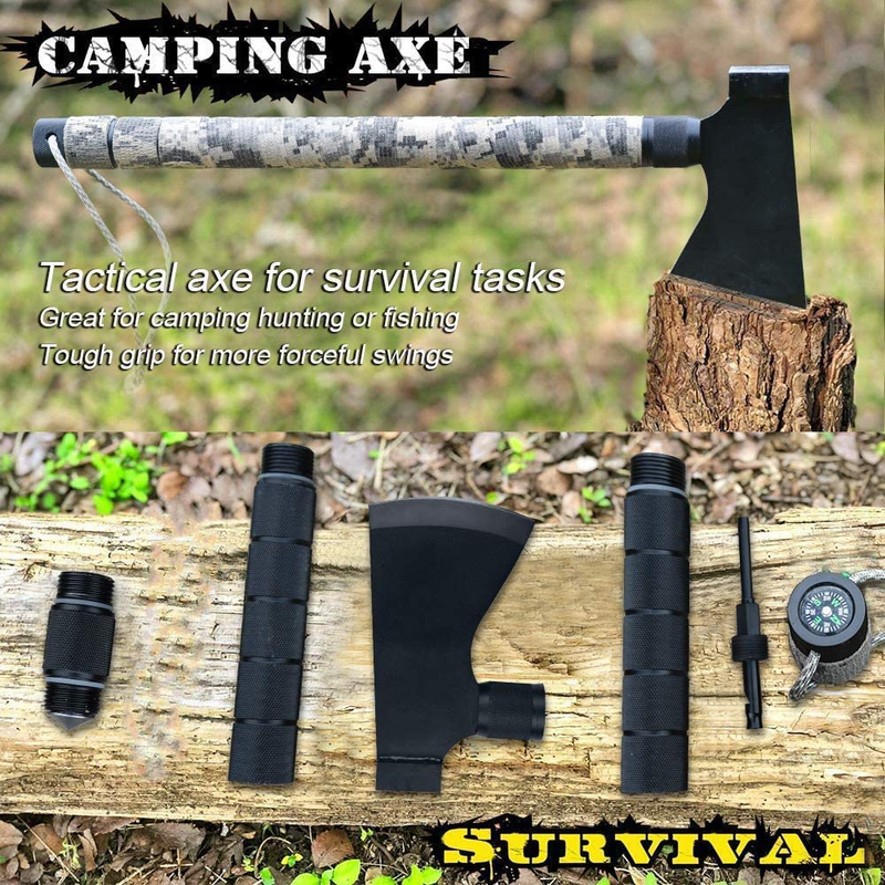 Iunio Survival Axe, Camping Hatchet with Sheath, Multitool, Camp Ax Gear, Folding Portable Tools, for Hiking, Backpacking, Emergency, Hunting, Outdoor (Black) Sporting Goods > Outdoor Recreation > Camping & Hiking > Camping Tools iunio   