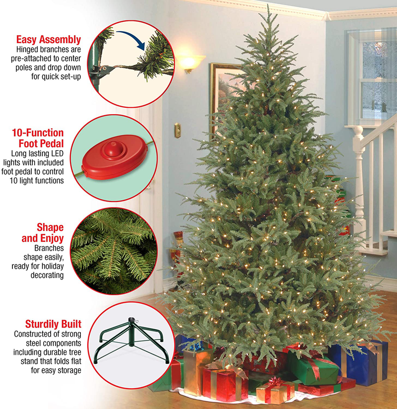 National Tree Company 'Feel Real' Pre-lit Artificial Christmas Tree | Includes Pre-strung Multi-Color LED Lights and Stand | Frasier Grande Fir - 6.5 ft