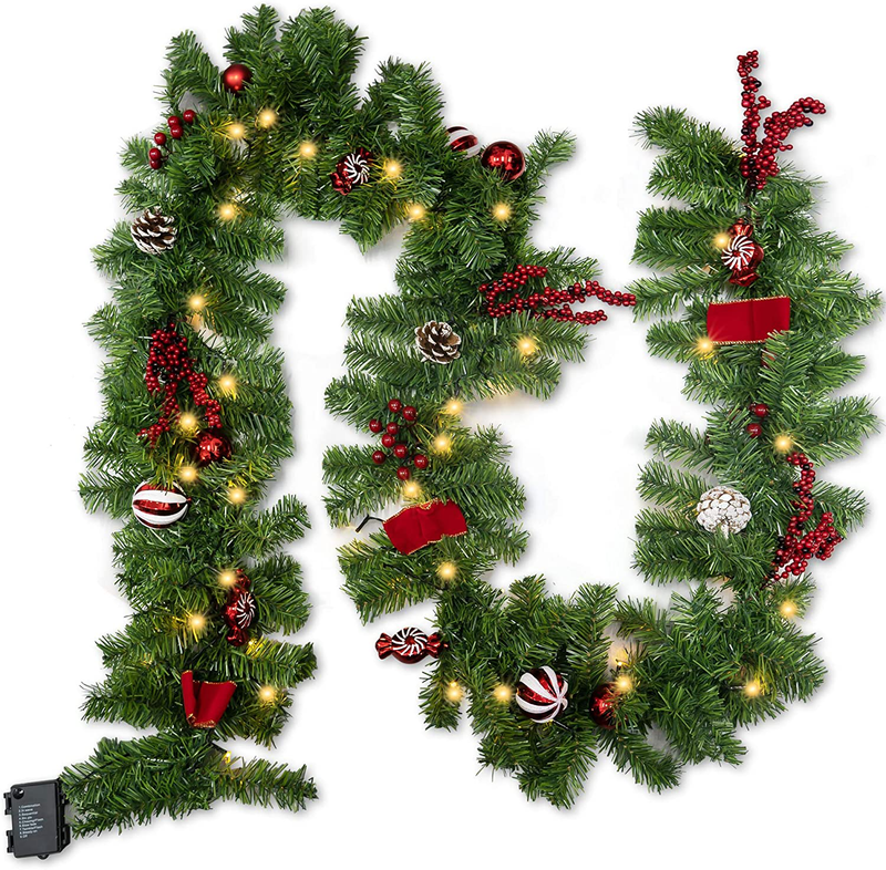 FUNPENY Christmas Artificial Garland with 50 LED Light, 9 FT Christmas Pinecone Wreath Flocked with Mixed Decorations, Crestwood Spruce for Front Door Decoration and Christmas Party Home & Garden > Decor > Seasonal & Holiday Decorations& Garden > Decor > Seasonal & Holiday Decorations FUNPENY   