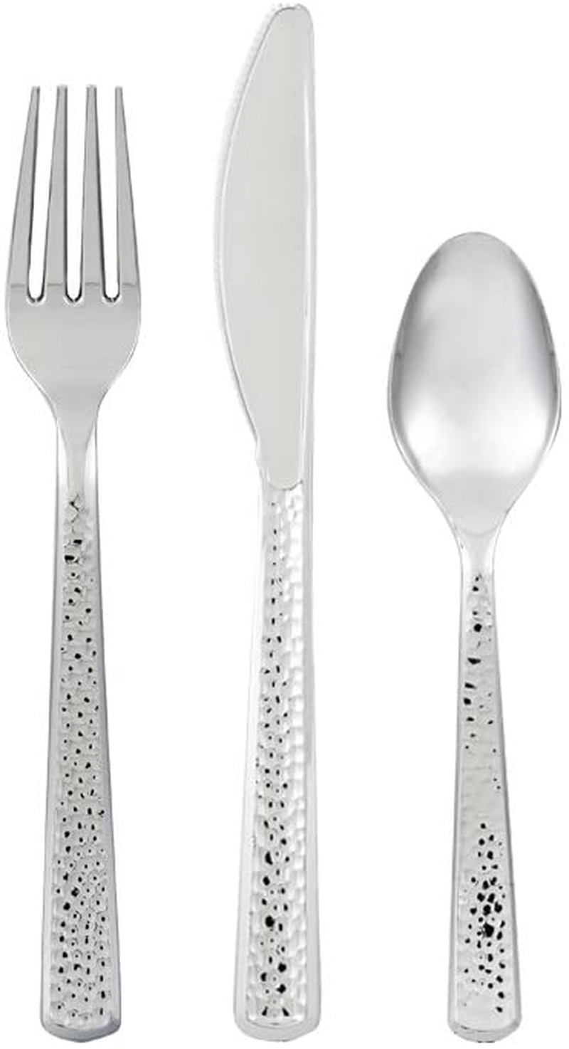 Mozaik Premium Plastic Hammered Stainless Steel Coated Assorted Cutlery, 120 pieces
