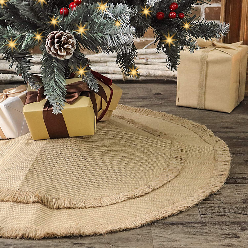 Ivenf Christmas Tree Skirt, 30 inches Small Natural Burlap Jute Plain with Tassels, Rustic Xmas Pencil Tree Holiday Decoration Home & Garden > Decor > Seasonal & Holiday Decorations > Christmas Tree Skirts Ivenf Default Title  