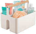 Mdesign Plastic Portable Shower Caddy Divided Basket Bin Storage Organizer with Wood Handle for Bathroom Vanity, Dorm Shelf & Cabinet - Holds Shampoo, Conditioner - Aura Collection - Gray/Natural Sporting Goods > Outdoor Recreation > Camping & Hiking > Portable Toilets & Showers MetroDecor Cream/Natural  
