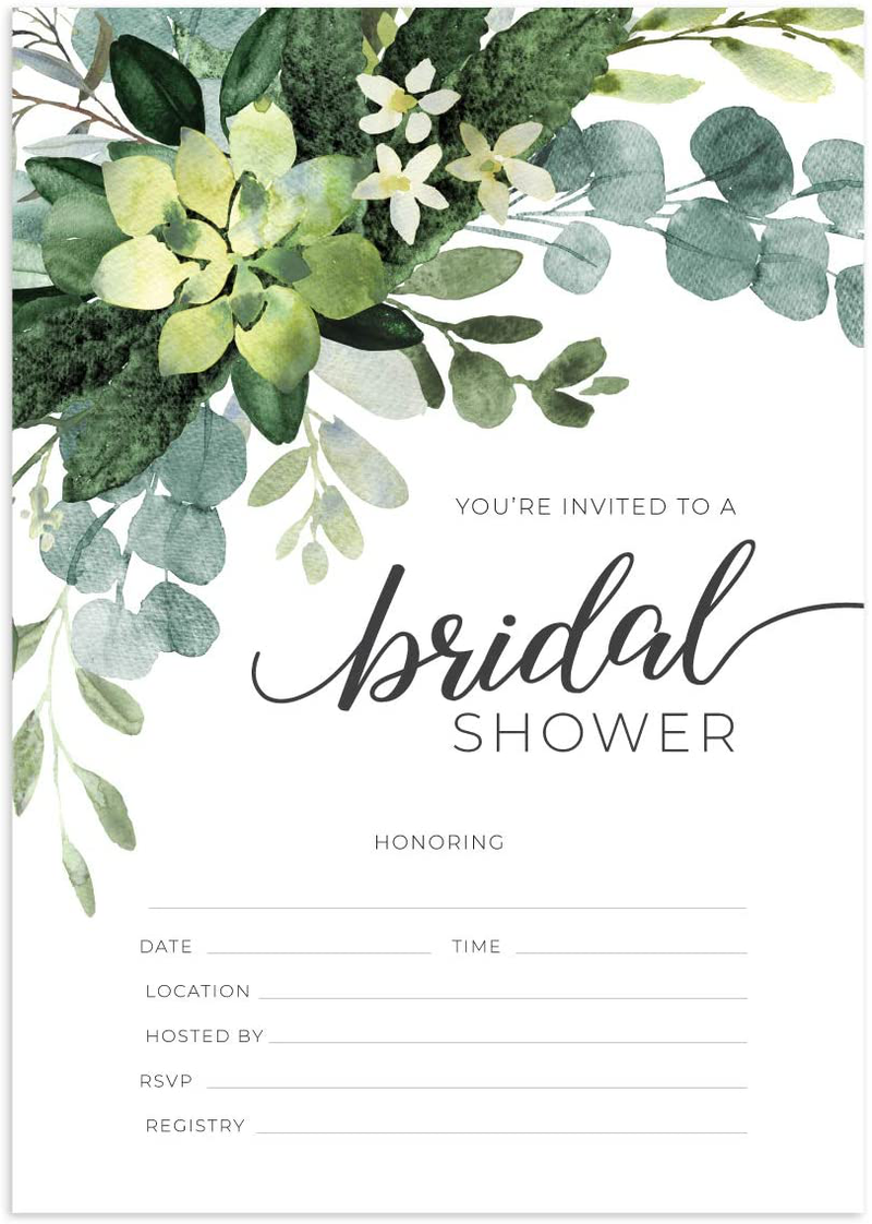 Greenery Fill in The Blank Bridal Shower Invitation / 25 Bridal Shower Invitations and Envelopes