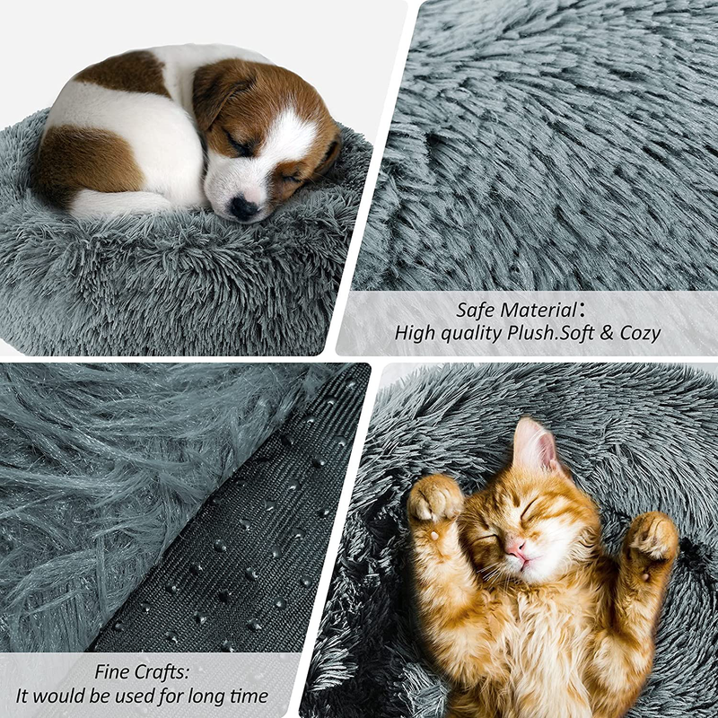 Fluffy Dog Bed for Small Dogs and Cats,Original Calming Donut Dog Bed,Washable Cozy Dog Bed with Extra Soft Anti-Slip Bottom, Self Warming Styles&Multiple Size 24＂ Animals & Pet Supplies > Pet Supplies > Dog Supplies > Dog Beds Queeplo   