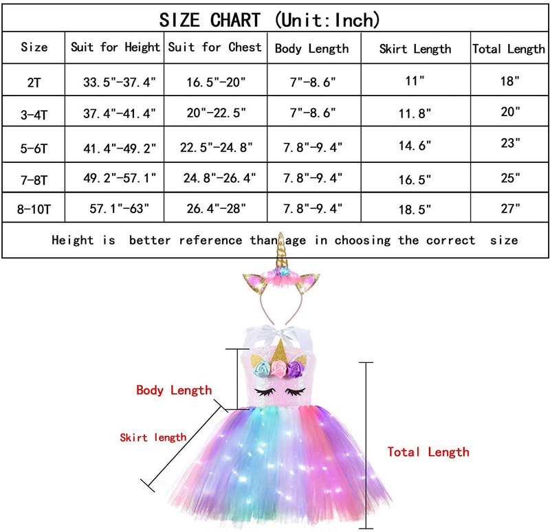 Sequin Unicorn Lighted Dress for Girls with Headband Birthday Halloween Christmas Party Outfits Dance Princess Tutu Costumes Apparel & Accessories > Costumes & Accessories > Costumes ZeroStage   