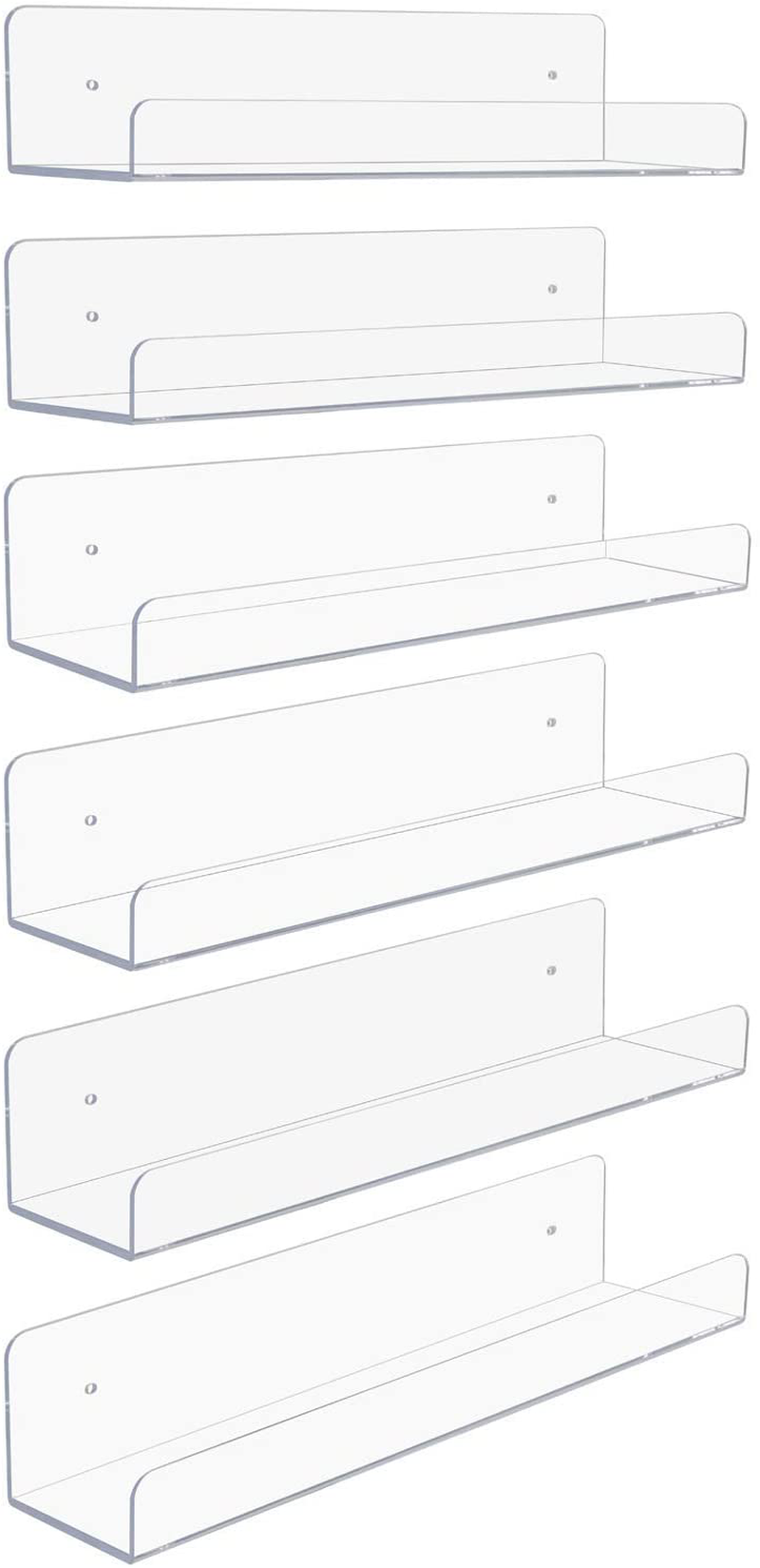 Sorbus Acrylic Wall Ledge Floating Shelf Rack Organizer, Invisible Display Style, for Books, Figurine, Picture Frame Storage, Wall Mounted Shelves for Home, Bathroom, Nail Salon, Spa Furniture > Shelving > Wall Shelves & Ledges Sorbus Pack of 6  