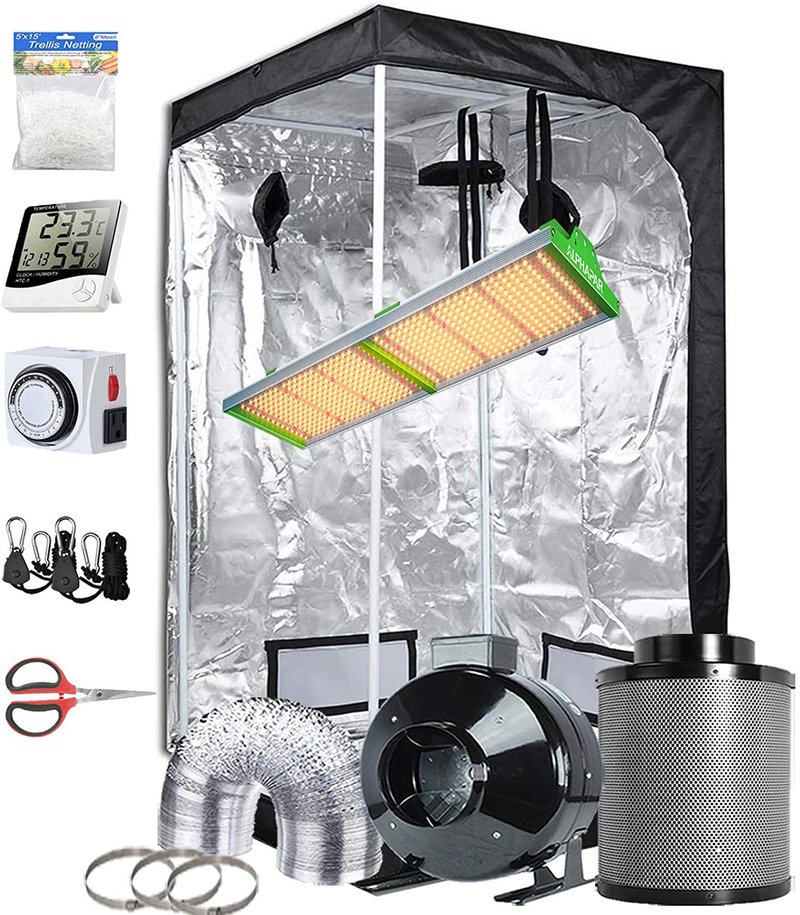 Topogrow Hydroponic Growing Tents Kit Complete Alphapar AQ300 LED Grow Light Lamp Full-Spectrum, 32"X32"X63"Indoor Grow Tent, 4" Ventilation Kit with Accessories for Plant Growing Sporting Goods > Outdoor Recreation > Camping & Hiking > Tent Accessories TopoGrow APQ600L 36"X36"X72"Kit 