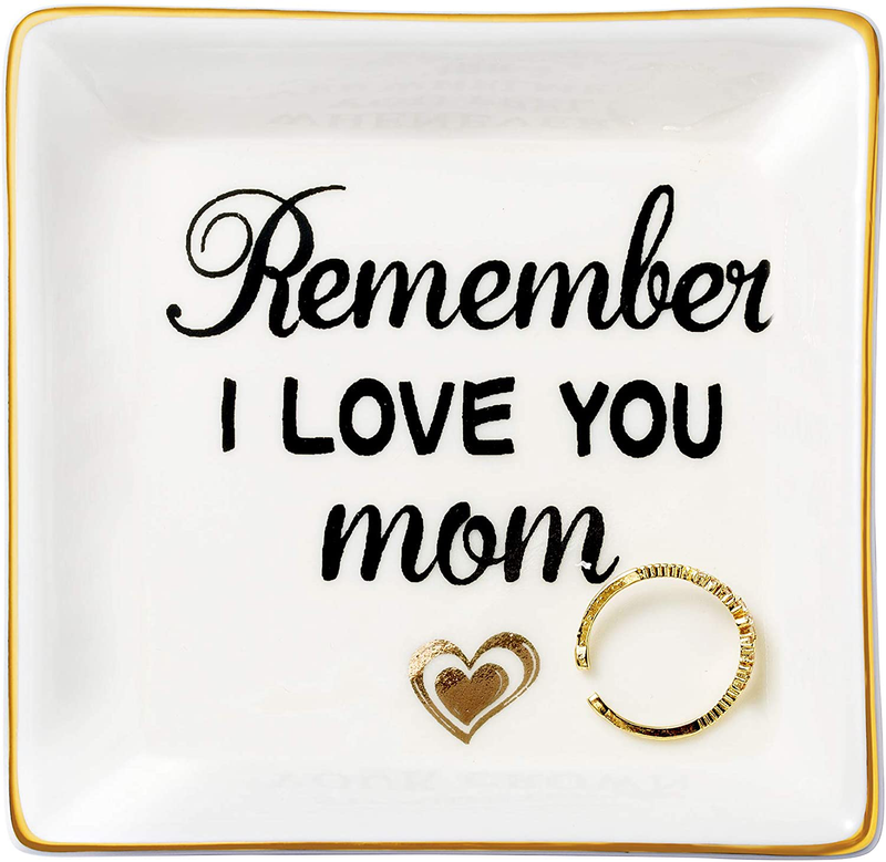 JoycuFF Gifts for Mom Ring Trinket Dish Decorative Mama Jewelry Tray Unique Presents for Birthday Mother's Day Thanksgiving Day Christmas Cute Home Decor Home & Garden > Decor > Decorative Trays Hongyang mom gifts-Remeber I love you mom  