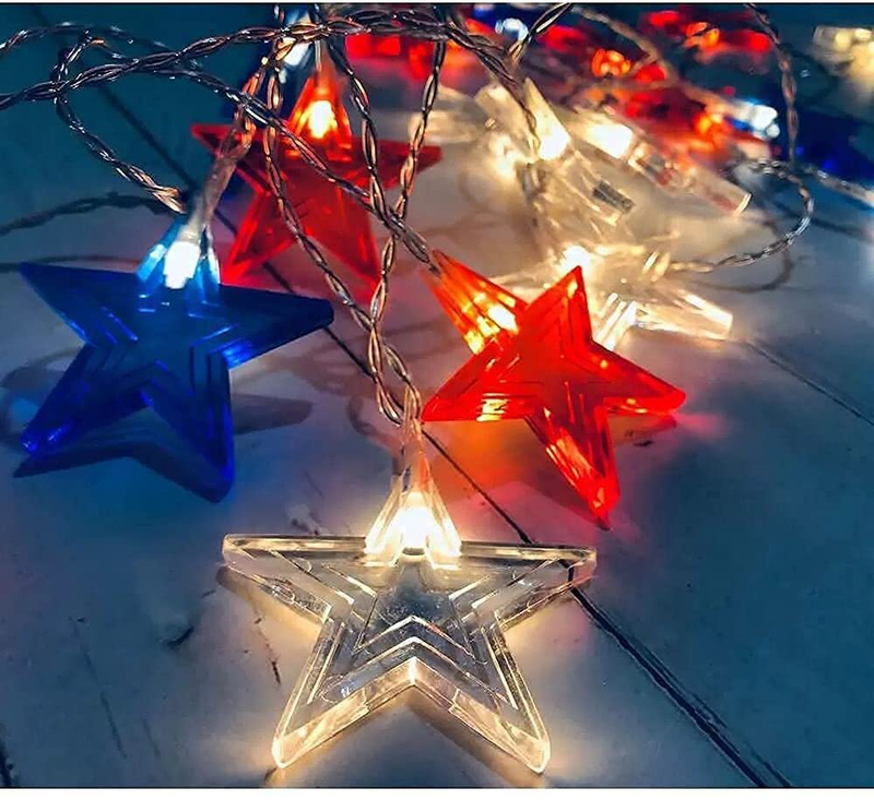 GRINY USA American Stars Flag Decorative Lights for 4Th of July, 5.4 Ft 10 LED Battery Powered Red White Blue American Flag Star String Lights for Patriotic Memorial Day Presidents Day Home & Garden > Decor > Seasonal & Holiday Decorations GRINY   