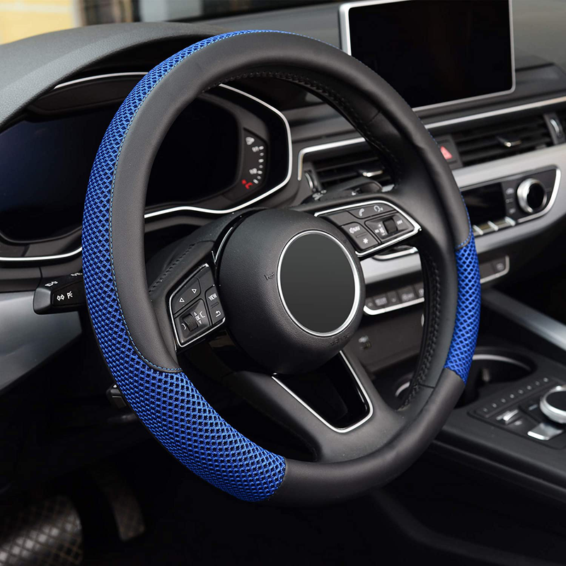KAFEEK Steering Wheel Cover, Universal 15 inch, Microfiber Leather Viscose, Breathable, Anti-Slip,Warm in Winter and Cool in Summer, Black Vehicles & Parts > Vehicle Parts & Accessories > Vehicle Maintenance, Care & Decor > Vehicle Decor > Vehicle Steering Wheel Covers ‎KAFEEK Blue  