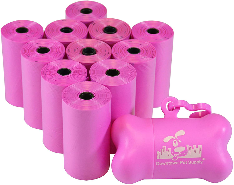 Downtown Pet Supply Dog Pet Waste Poop Bags with Leash Clip and Bag Dispenser - 180, 220, 500, 700, 880, 960, 2200 Bags Animals & Pet Supplies > Pet Supplies > Dog Supplies Downtown Pet Supply Pink 220 Bags 