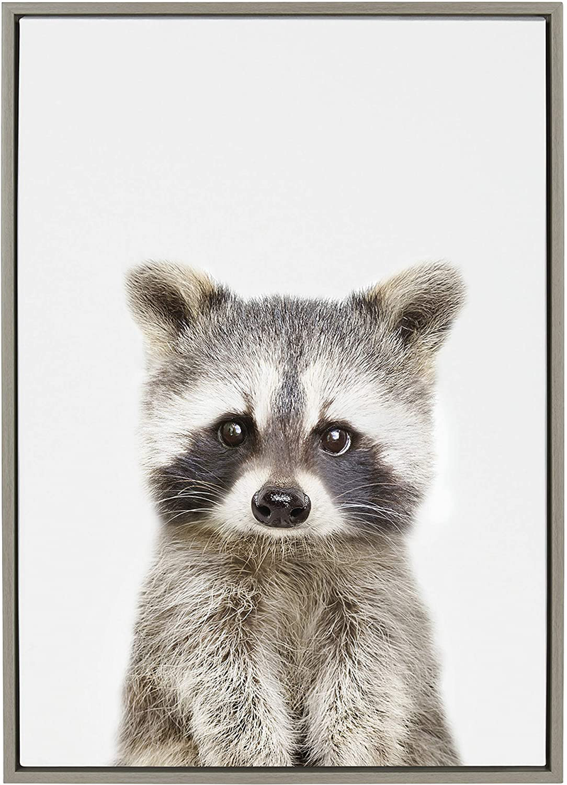 Kate and Laurel Sylvie Raccoon Portrait Framed Canvas Wall Art by Amy Peterson, 18x24 Gold, Adorable Animal Home Decor