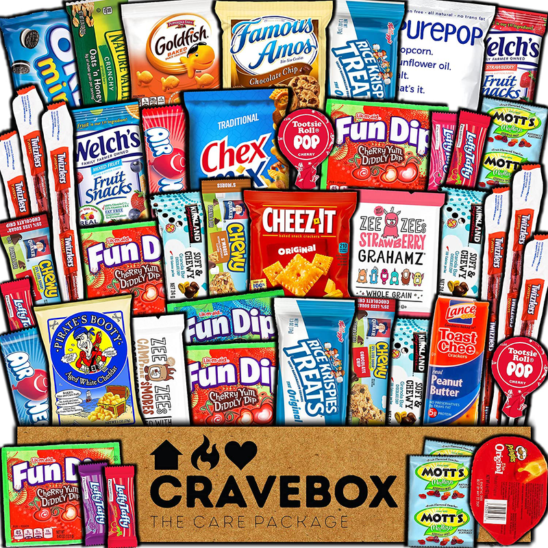 Cravebox Care Package (45 Count) Snacks Food Cookies Granola Bar Chips Candy Ultimate Variety Gift Box Pack Assortment Basket Bundle Mix Sampler Treats College Students Office Valentines Day Chocolate