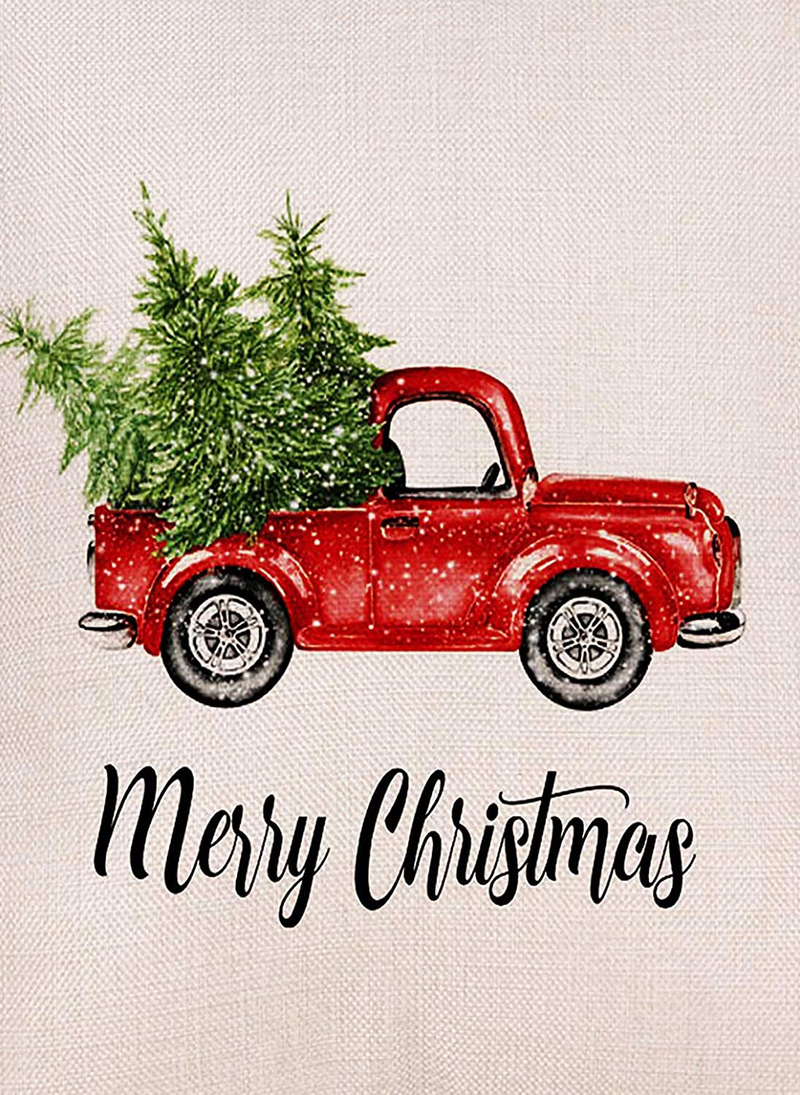 Dyrenson Decorative Merry Christmas Garden Flag Vintage Tree, Home Xmas Quote House Yard Flag with Red Truck, Rustic Winter Garden Yard Decorations, New Year Seasonal Outdoor Flag 12 x 18 Holiday Home & Garden > Decor > Seasonal & Holiday Decorations& Garden > Decor > Seasonal & Holiday Decorations Dyrenson 12 x 18  