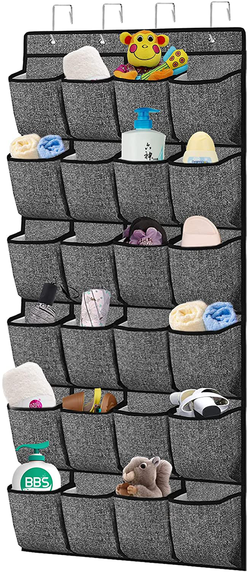 Over the Door Shoe Organizer,Hanging Shoe Rack Holder with 24 Extra Large Fabric Pockets for Storage Men Sneakers,Women High Heeled Shoes,Slippers Linen-Like with Black Printing 61.4''X22'' Furniture > Cabinets & Storage > Armoires & Wardrobes homyfort   