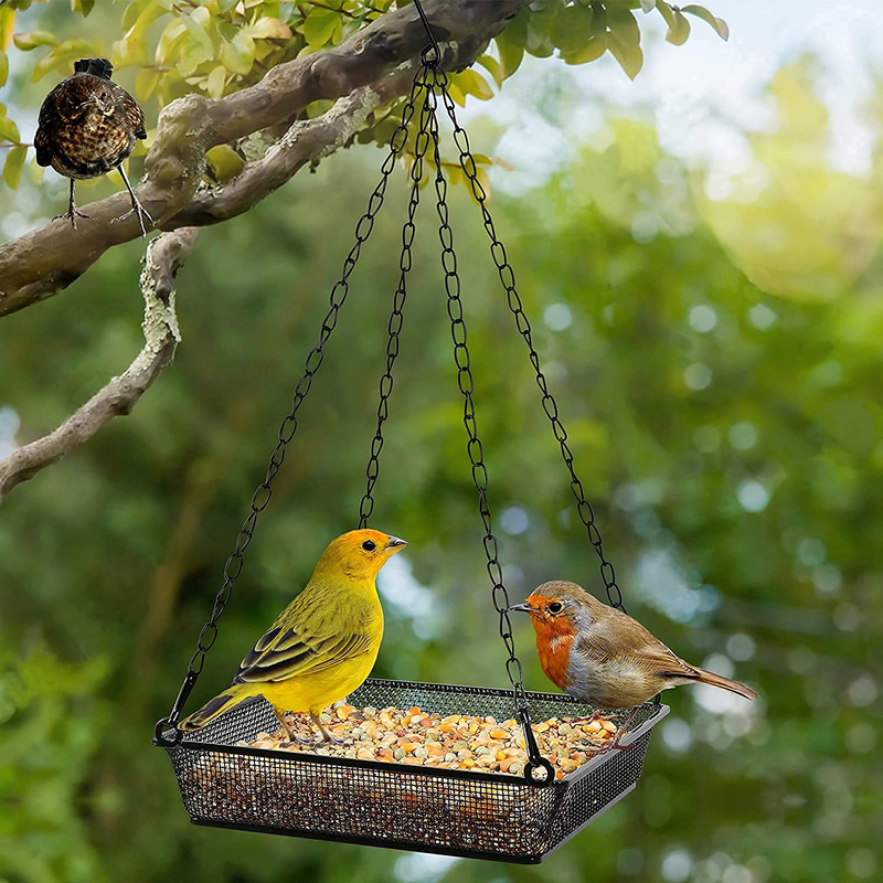 Hanging Bird Feeder Tray, Food Platform Metal Mesh Hanging Seed Tray Feeders for Garden Yard Outside Decoration with Durable Chains, for Outdoors Garden Great for Attracting Birds