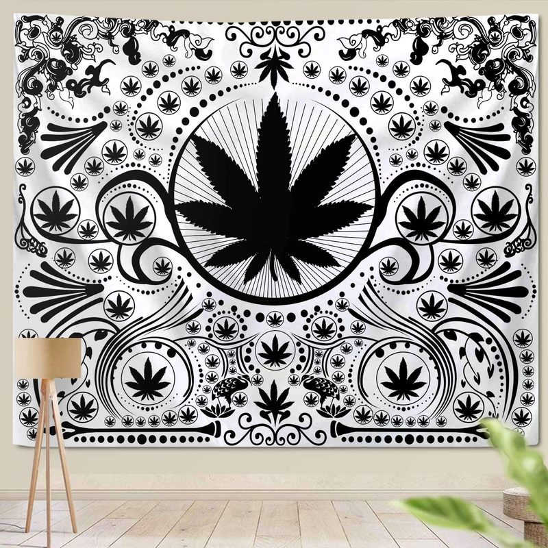 Funeon Black and White Sun Tapestry for Bedroom Bohemian Mandala Tapestry Wall Hanging Moon Stars Tapistry Dorm Decoration for College Girls | Cute Dark Tapistry Psychedelic Wall Decor 51x60 inches Home & Garden > Decor > Artwork > Decorative Tapestries Funeon Weed Leaf Medium 59''x59'' 